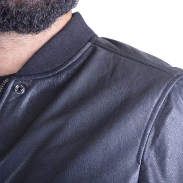 Diesel UK L Parker Men's Bomber Jacket Genuine Leather Ribbed Black Winter Outwear