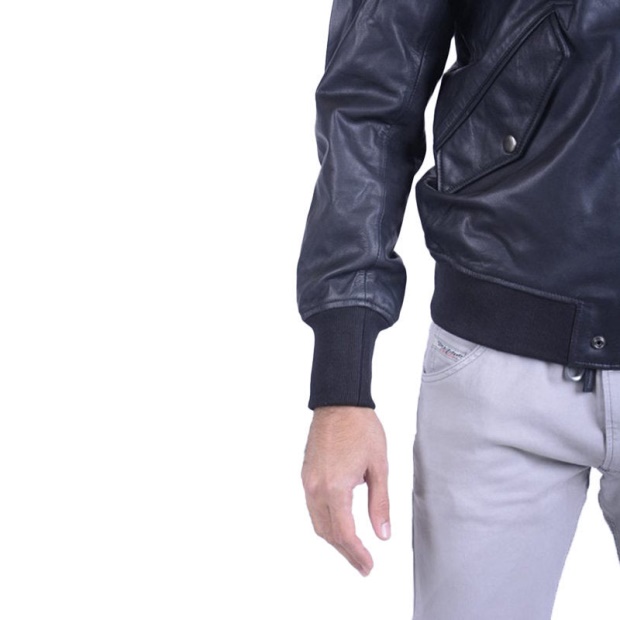 Diesel UK L Parker Men's Bomber Jacket Genuine Leather Ribbed Black Winter Outwear