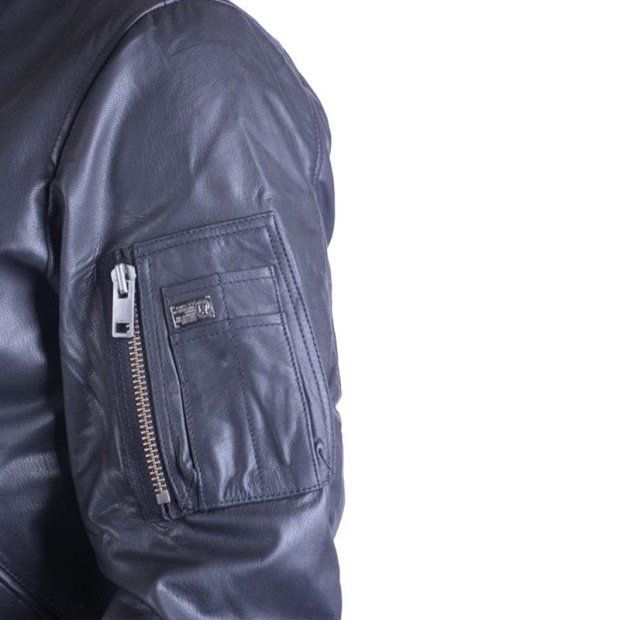 Diesel UK L Parker Men's Bomber Jacket Genuine Leather Ribbed Black Winter Outwear