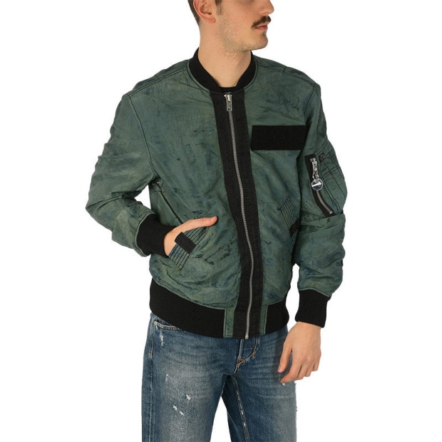 Diesel UK J Souly Tye Men's Bomber Jacket Ribbed Cuffs Varsity Casual Jackets Green