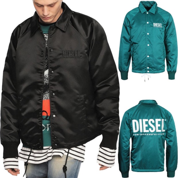 Diesel UK J Akio Men's Jackets Sporty Bomber Coats Casual Jumper Padded Satin Nylon Black/Blue