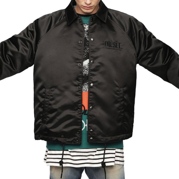 Diesel UK J Akio Men's Jackets Sporty Bomber Coats Casual Jumper Padded Satin Nylon Black/Blue