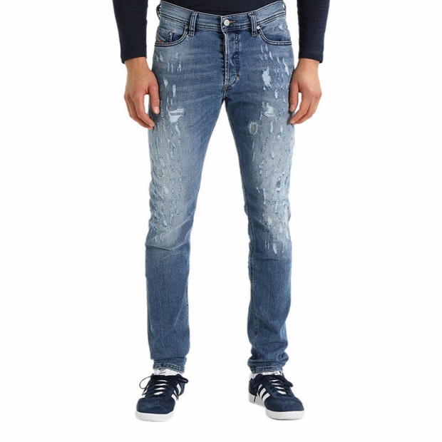 Diesel UK Tepphar 084Qs Men's Denim Blue Jeans Distressed Stretch Slim Fit Carrot Denim Blue
