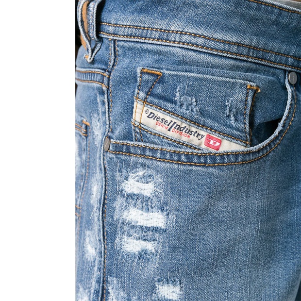 Diesel UK Sleenker 085Ah Men's Denim Jeans Distressed Lyocell Stretch Slim Skinny