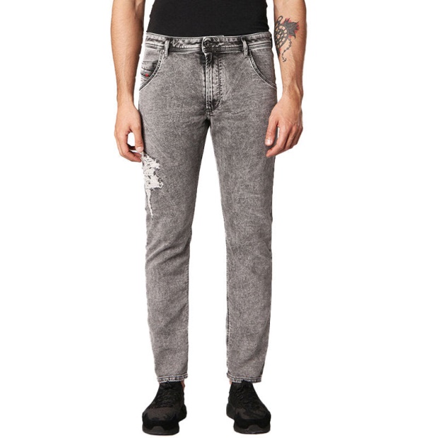 Diesel UK Krooley 0689D Men's Denim Jeans Slim Fit Faded Sweat Jogg Pants Light Grey