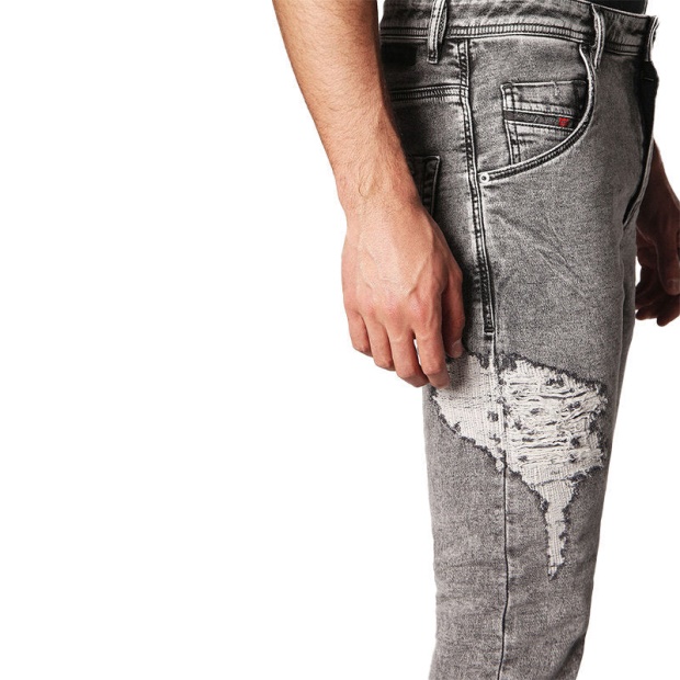 Diesel UK Krooley 0689D Men's Denim Jeans Slim Fit Faded Sweat Jogg Pants Light Grey