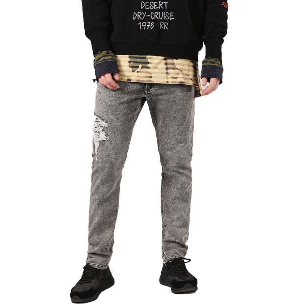 Diesel UK Krooley 0689D Men's Denim Jeans Slim Fit Faded Sweat Jogg Pants Light Grey