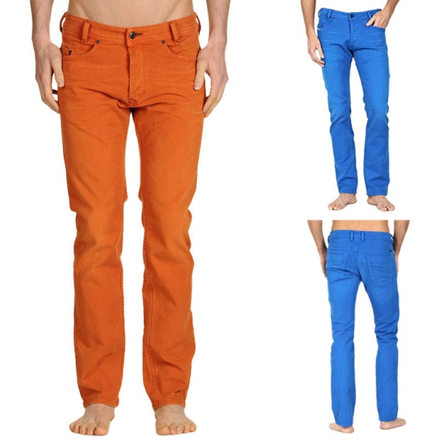 Iakop 0111D Men's Jeans Regular Slim Fit Cotton Stretch Casual Denim Pants Diesel UK Off White/Blue/White