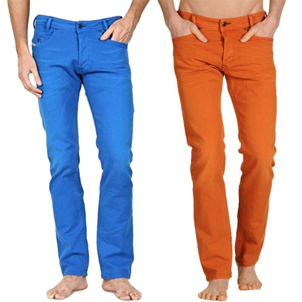 Iakop 0111D Men's Jeans Regular Slim Fit Cotton Stretch Casual Denim Pants Diesel UK Off White/Blue/White