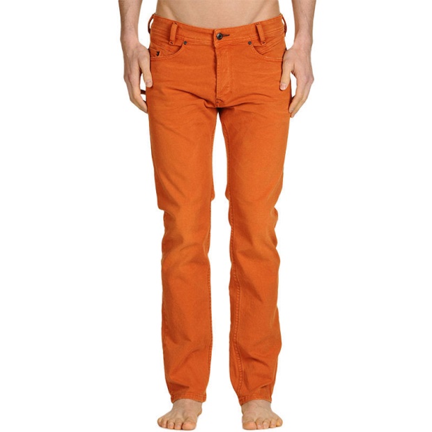 Iakop 0111D Men's Jeans Regular Slim Fit Cotton Stretch Casual Denim Pants Diesel UK Off White/Blue/White