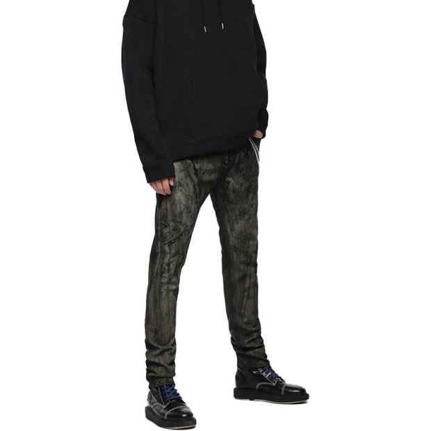 Buster 084Zy Men's Denim Jeans Regular Slim Tapered Fit Black Green Diesel UK