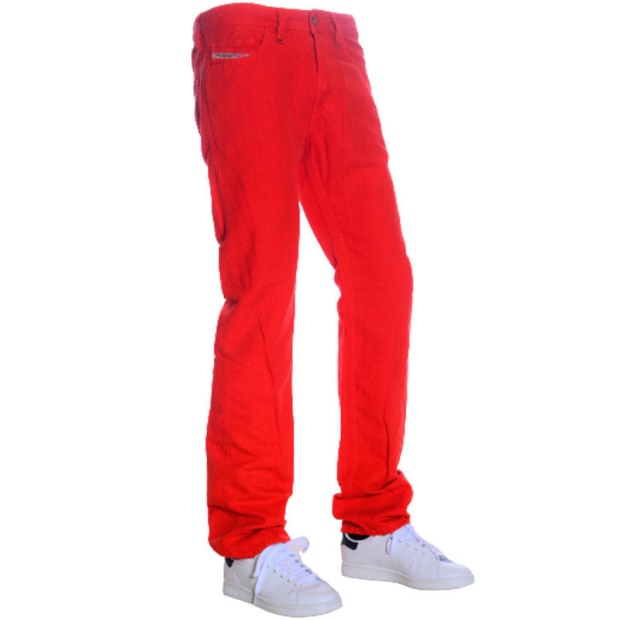Men's Jeans Denim Regular Straight Fit Casual Pants Red Trousers Diesel UK