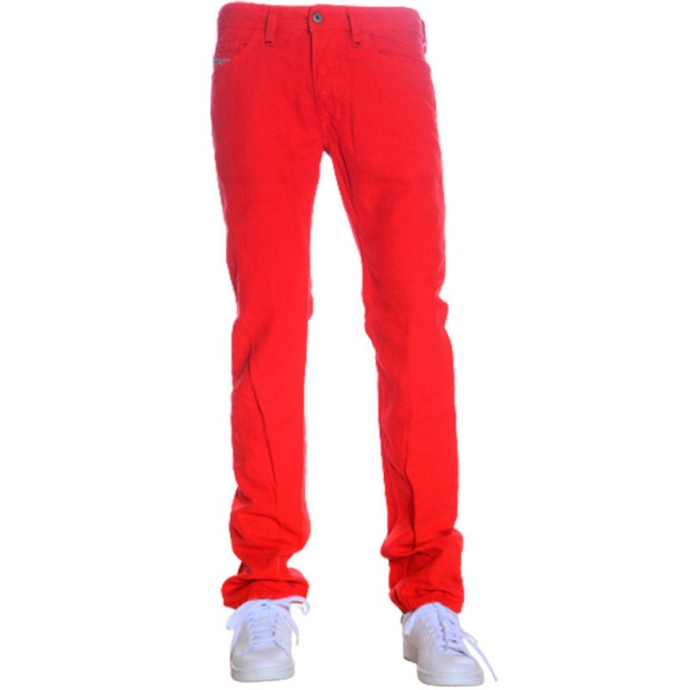 Men's Jeans Denim Regular Straight Fit Casual Pants Red Trousers Diesel UK