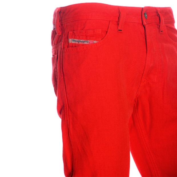 Men's Jeans Denim Regular Straight Fit Casual Pants Red Trousers Diesel UK