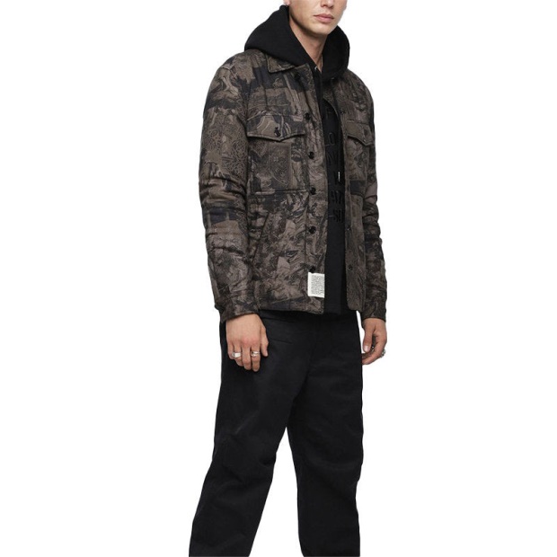 S Late Padd A Men's Shirt Jacket Graphical Prints Casual Camouflage Coat Diesel UK