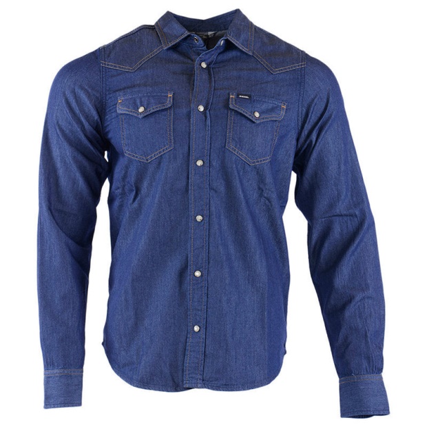Diesel UK New Sonora E 0Bamp Men's Denim Shirt Long Sleeve Casual Plain Blue Shirt