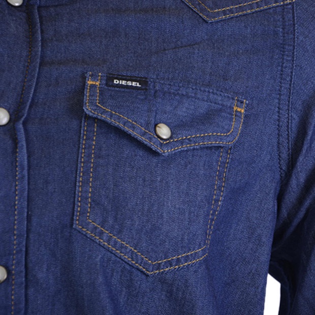 Diesel UK New Sonora E 0Bamp Men's Denim Shirt Long Sleeve Casual Plain Blue Shirt