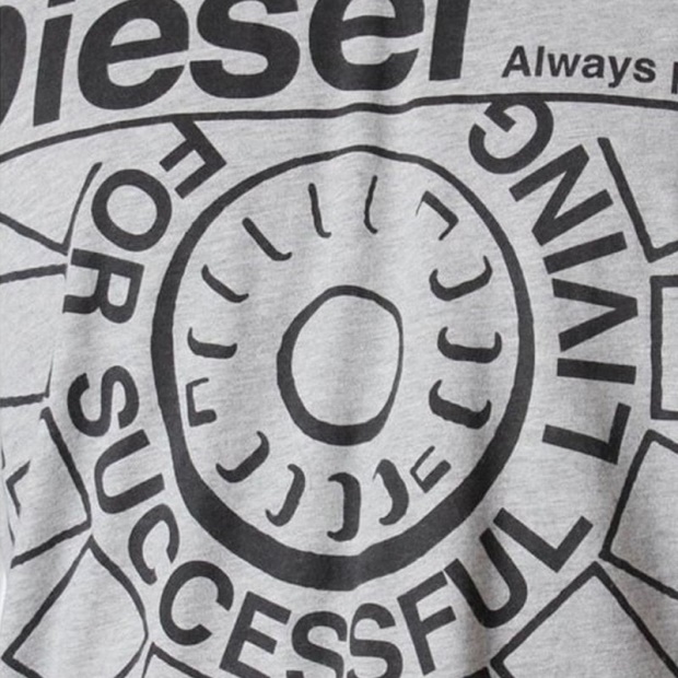 T Ballock R 0R91B Men's T-Shirt Grey Short Sleeve Cotton Casual Crew Neck Diesel UK