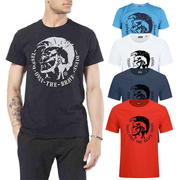 Diesel UK T Diego Fo Men's T Shirts Short Sleeve Crew Neck Casual Summer Cotton Tee Black/Navy/White/Blue/Red