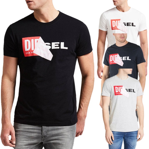 T Diego Qa Men's T Shirt Short Sleeve Crew Neck Slim Fit Casual Cotton Tee Diesel UK Grey/Black/White/Navy