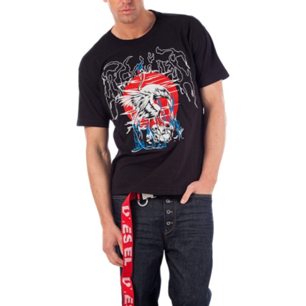 T Wallace Sg Men's T Shirt Short Sleeves Crew Neck Casual Summer Black Tee Diesel UK