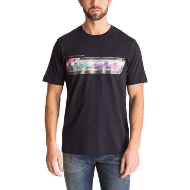 Diesel UK T Just Zg Men's T Shirt Regular Fit Short Sleeves Summer Black Cotton Tee