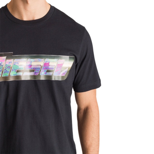 Diesel UK T Just Zg Men's T Shirt Regular Fit Short Sleeves Summer Black Cotton Tee