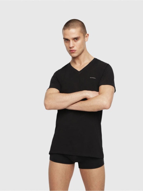 Diesel UK Umtee Michael Men's T Shirt 1X Pack Short Sleeve V Neck Casual Cotton Tees Black/White