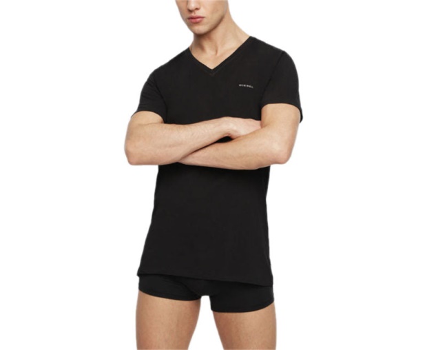 Diesel UK Umtee Michael Men's T Shirt 1X Pack Short Sleeve V Neck Casual Cotton Tees Black/White