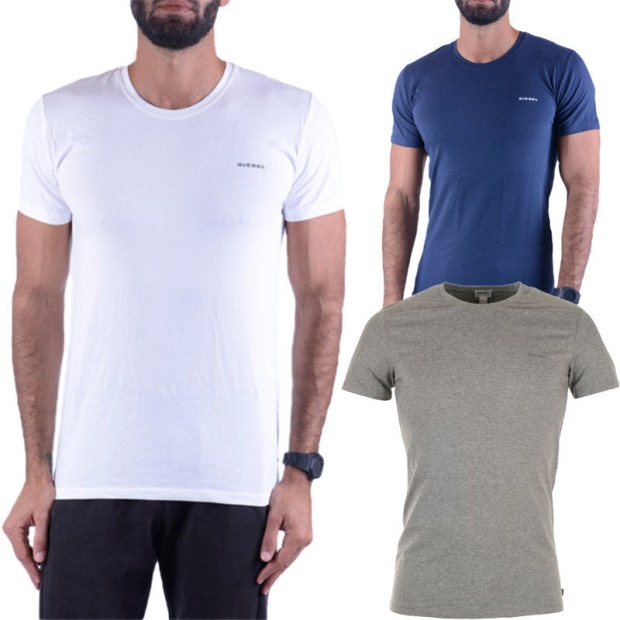 Umtee Randal Men's T Shirt 1X Pack Short Sleeve Crew Neck Basic Tees Diesel UK Navy/White/Grey