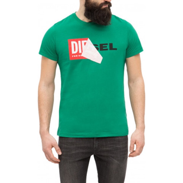 T Diego Qa Men's T Shirt Crew Neck Short Sleeve Casual Cotton Tee Green Diesel UK