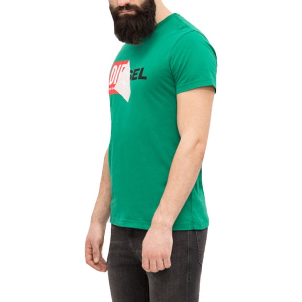 T Diego Qa Men's T Shirt Crew Neck Short Sleeve Casual Cotton Tee Green Diesel UK