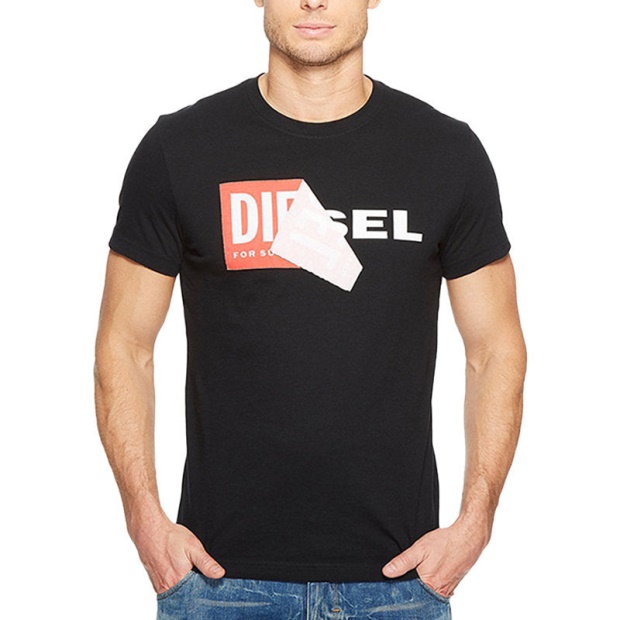 Diesel UK T Diego Qa Men's T-Shirt Short Sleeve Crew Neck Slim Fit Casual Black Tee