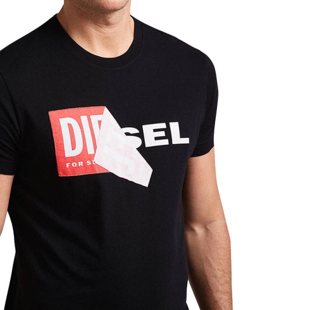 Diesel UK T Diego Qa Men's T-Shirt Short Sleeve Crew Neck Slim Fit Casual Black Tee