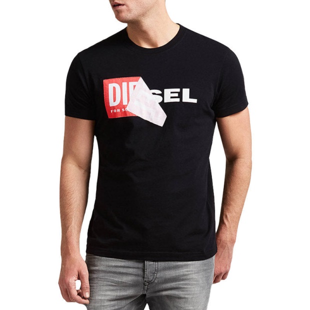 Diesel UK T Diego Qa Men's T-Shirt Short Sleeve Crew Neck Slim Fit Casual Black Tee