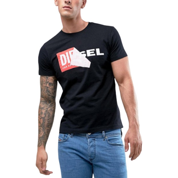 Diesel UK T Diego Qa Men's T-Shirt Short Sleeve Crew Neck Slim Fit Casual Black Tee