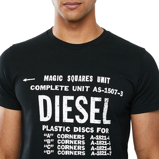 T Diego B6 Men's T-Shirt Crew Neck Short Sleeve Casual Cotton Black Tee Diesel UK