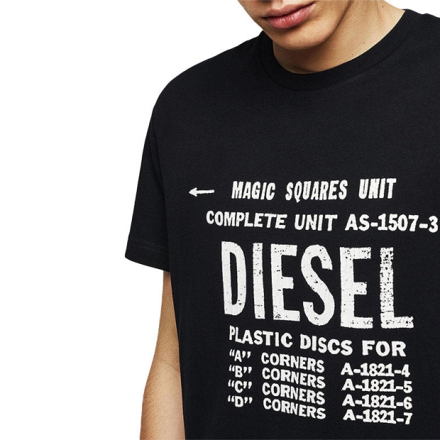 T Diego B6 Men's T-Shirt Crew Neck Short Sleeve Casual Cotton Black Tee Diesel UK