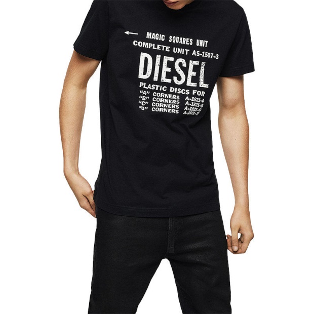 T Diego B6 Men's T-Shirt Crew Neck Short Sleeve Casual Cotton Black Tee Diesel UK