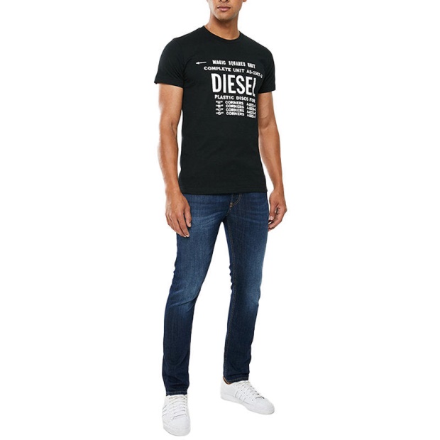 T Diego B6 Men's T-Shirt Crew Neck Short Sleeve Casual Cotton Black Tee Diesel UK