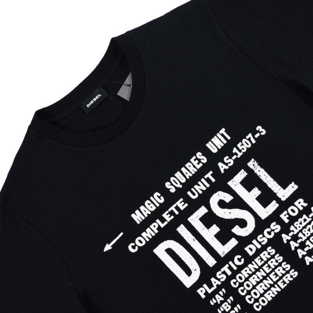 T Diego B6 Men's T-Shirt Crew Neck Short Sleeve Casual Cotton Black Tee Diesel UK