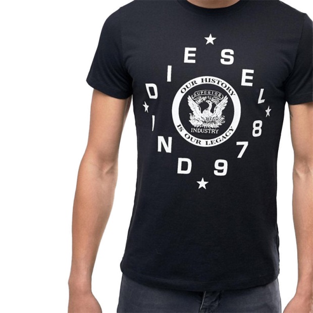 Diesel UK T Diego He Men's T-Shirt Crew Neck Short Sleeve Casual Black Summer Tee