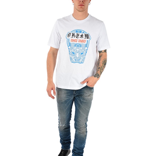 Diesel UK T Just Wn Men's T-Shirt Short Sleeves Crew Neck Printed Casual Tees