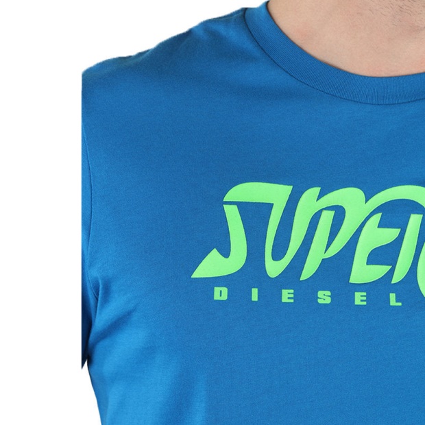 T Diego Bb Men's T-Shirt Crew Neck Short Sleeve Blue Tee Casual Cotton Top Diesel UK