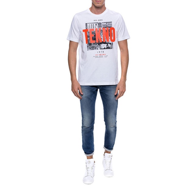 Black/Orange/White Diesel UK T Just Wa Men's T Shirt Short Sleeve Crew Neck Casual Cotton Tee Top Print