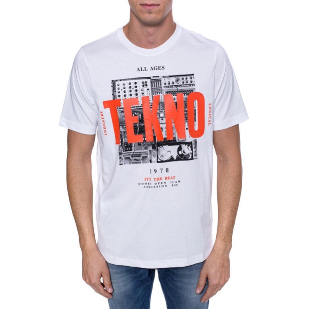 Black/Orange/White Diesel UK T Just Wa Men's T Shirt Short Sleeve Crew Neck Casual Cotton Tee Top Print