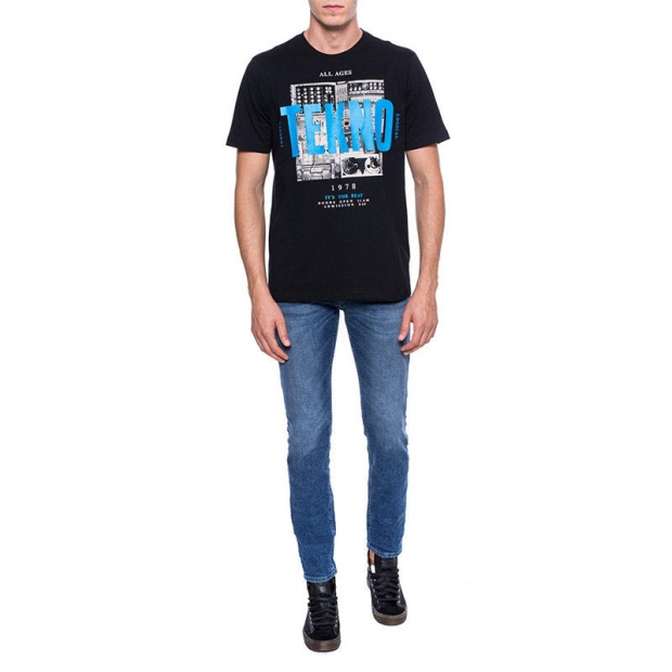 Black/Orange/White Diesel UK T Just Wa Men's T Shirt Short Sleeve Crew Neck Casual Cotton Tee Top Print