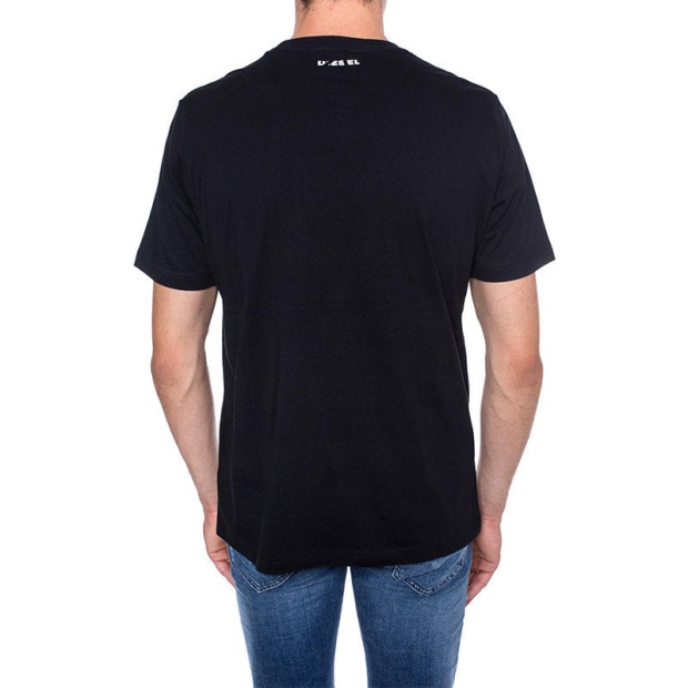 Black/Orange/White Diesel UK T Just Wa Men's T Shirt Short Sleeve Crew Neck Casual Cotton Tee Top Print