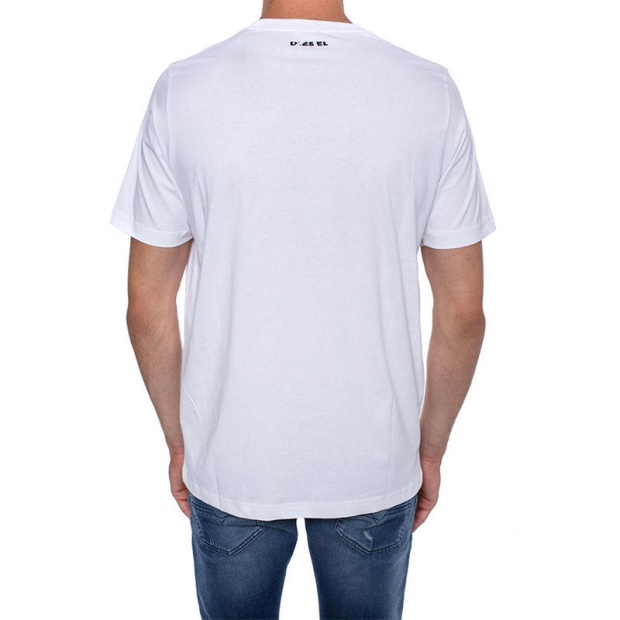 Black/Orange/White Diesel UK T Just Wa Men's T Shirt Short Sleeve Crew Neck Casual Cotton Tee Top Print