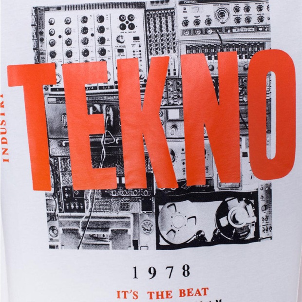 Black/Orange/White Diesel UK T Just Wa Men's T Shirt Short Sleeve Crew Neck Casual Cotton Tee Top Print